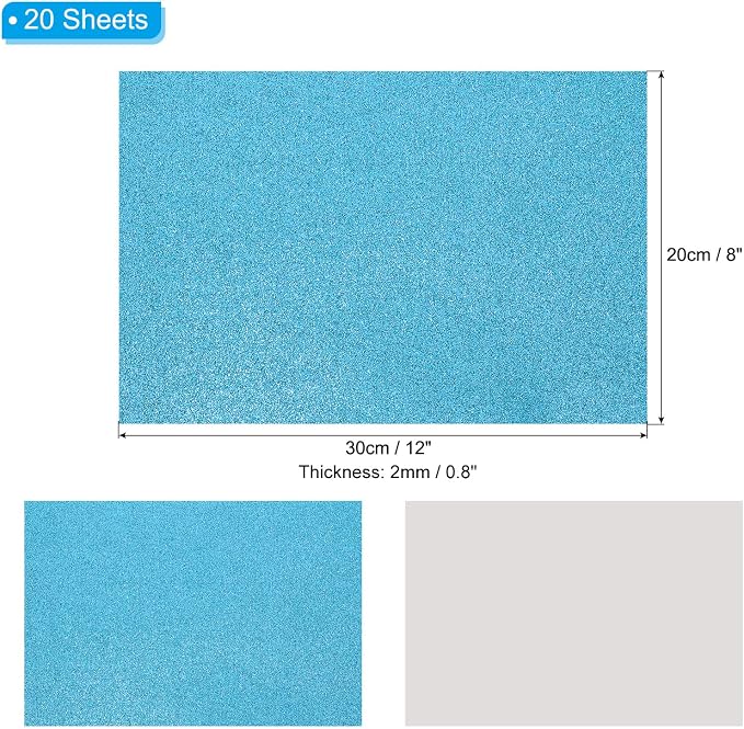 PATIKIL Light Blue Shiny EVA Glitter Foam Sheet 11 x 8 Inch 2mm Thick Sparkle - Image 2