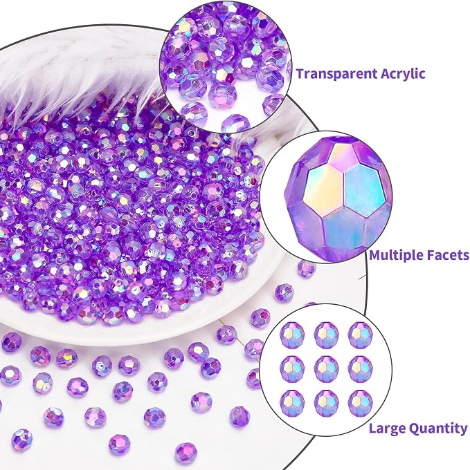 BONNY BOXX 500pcs 8mm Acrylic Faceted Round Crystal Beads Transparent Purple AB - Image 4