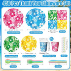 450 Pcs Hawaiian Luau Tableware Set Decorations Aloha Tropical Hibiscus Palm - Image 2