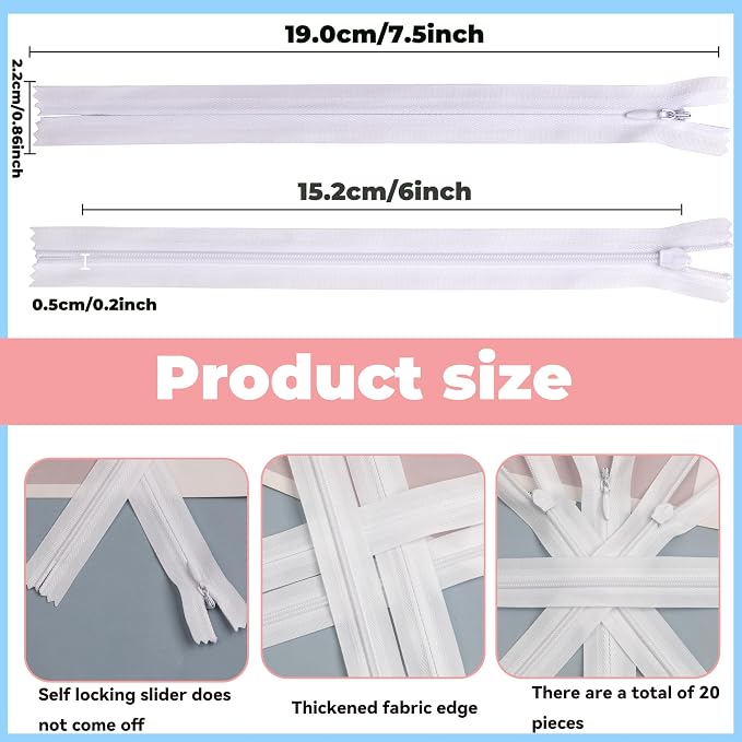 YAKA 20pcs White Nylon Invisible Zippers Tailor Sewing Tools Garment - Image 2