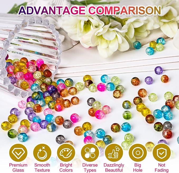 XSEINO About 1200+ PCS 6mm Cracked Style Glass Beads Bracelet Making Kit - Image 4