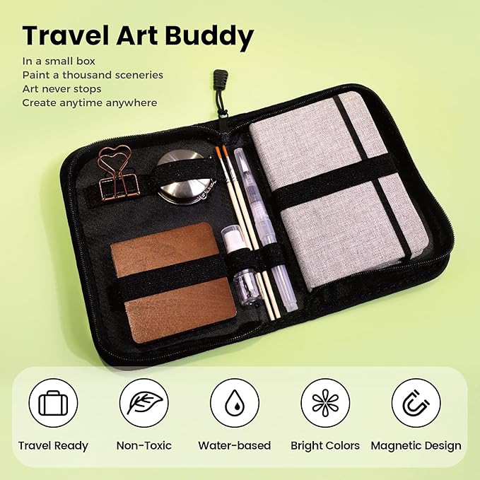 Pagather 24 Colors Mini Watercolor Travel Set, Portable Watercolor Kit - Image 3