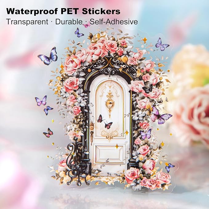 60PCS Butterfly Window PET Stickers – Romantic Vintage Style Journal Supplies - Image 4