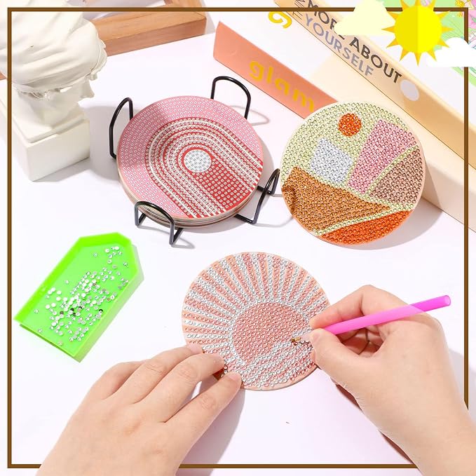 UPINS 8Pcs Boho Diamond Art Painting Coasters - Image 7