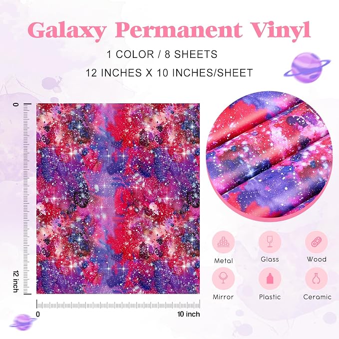 Tintnut Galaxy Permanent Vinyl 8 Sheets 12x10in Pink Purple Adhesive Vinyl | - Image 2