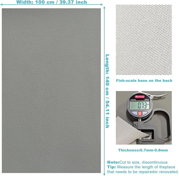 Grey Faux Leather Fabric 39"×55" Lychee Grain Upholstery Vinyl - Image 4