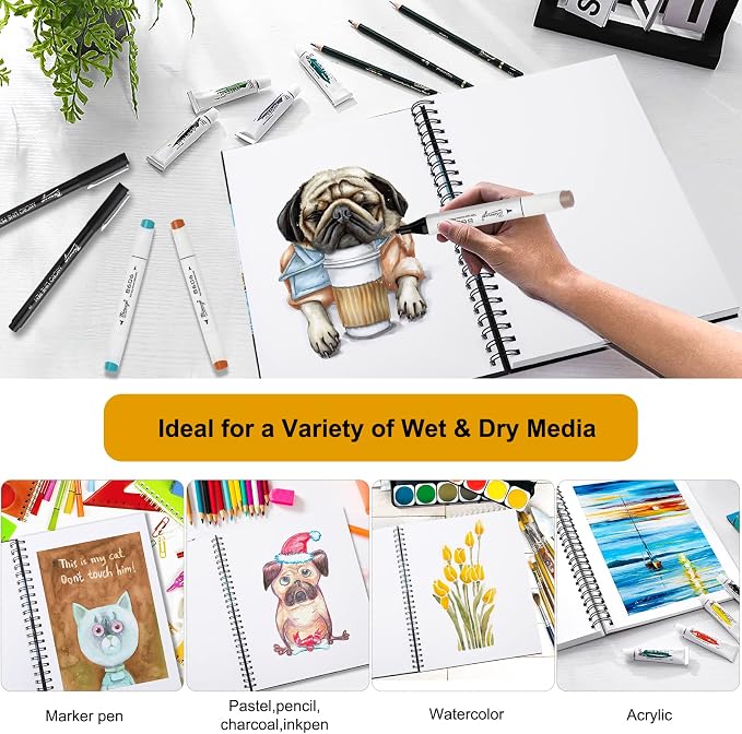 Bianyo Mixed Media Paper Pad, 60 Sheets/Each, 123 LB/200 GSM, Spiral-Bound Pad - Image 2