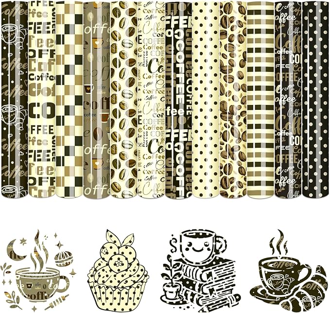 Tintnut Coffee Theme Heat Transfer Vinyl, 12 Sheets 12"x10" Iron on Vinyl | by Tintnut
