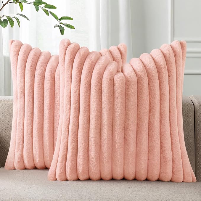 Pallene Faux Fur Plush Throw Pillow Covers 22x22 Set of 2, Luxury Soft Fluffy by PALLENE