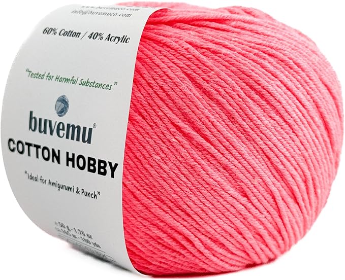 Cotton Hobby Yarn for Amigurumi Crochet & Knitting | 1.76 oz / 180 yds by buvemu