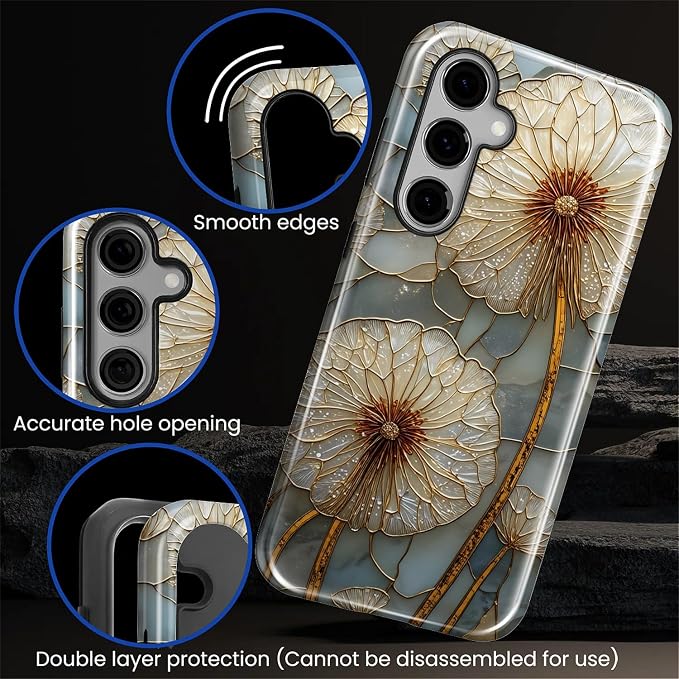 for Samsung Galaxy S24 Case, Dandelion Stained Glass Pattern Glossy 2 in 1 - Image 5