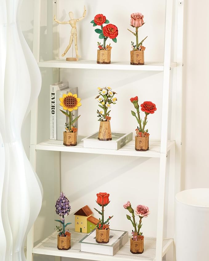 Rowood 3D Puzzles for Adults, DIY Wooden Flower Building Block Set Craft Kit - Image 4