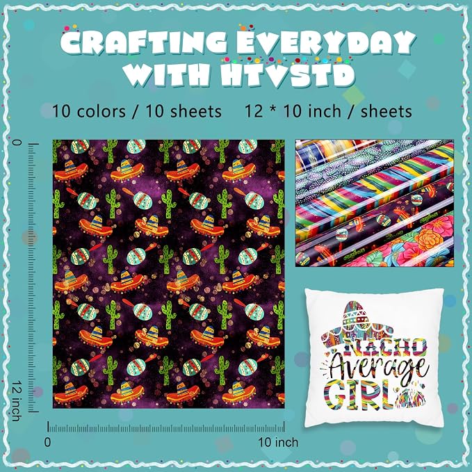 HTVSTD Mexican Fiesta Heat Transfer Vinyl 10SheetS 12×10in Iron on Vinyl | - Image 2