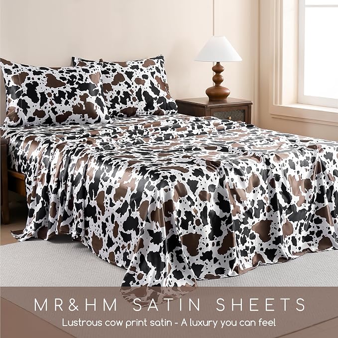 MR&HM Satin Bed Sheets with Elastic Corner Straps, Queen Size Sheets Set - Image 7