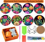 Colorful Cactus Diamond Art Coasters 8 Pcs | Diamond Painting Set, DIY Arts and - Image 3