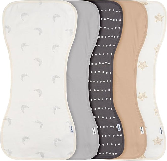 Gerber Baby Unisex Burp Cloths 5-Pack, Tan Grey, Size 10.5" x 21"