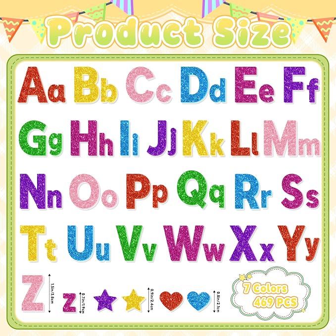 Glitter Foam Letter Stickers 469 Pcs Self-Adhesive Uppercase & Lowercase ABC - Image 2