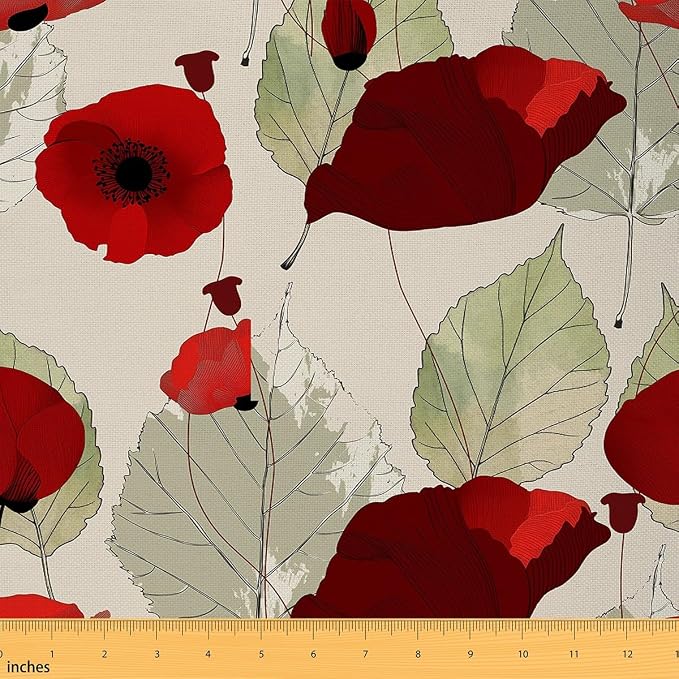 Feelyou Poppy Flower Upholstery Fabric by Feelyou