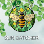 DASTOLL Stained Glass Window Hanging 4 Pcs Set Green Plants Yellow Insect Theme - Image 5