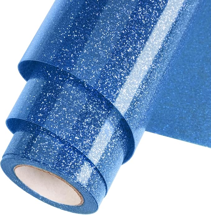 Blue Glitter HTV Heat Transfer Vinyl Roll 12inch x 10 ft by WOOGLITTER