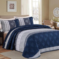DJY Stripe Quilt Set King Size Navy Blue Bedspread Coverlet Set 3 Pieces Boho by HOME