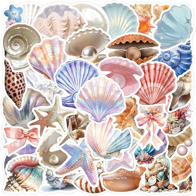 60PCS Sea Shell Stickers Aesthetic PET Transparent Conch Sticker Clamshell by Unknown