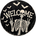 Funny Skeleton Welcome Halloween Metal Tin Sign Round Wall Decor Peace Sign Bat by Unknown