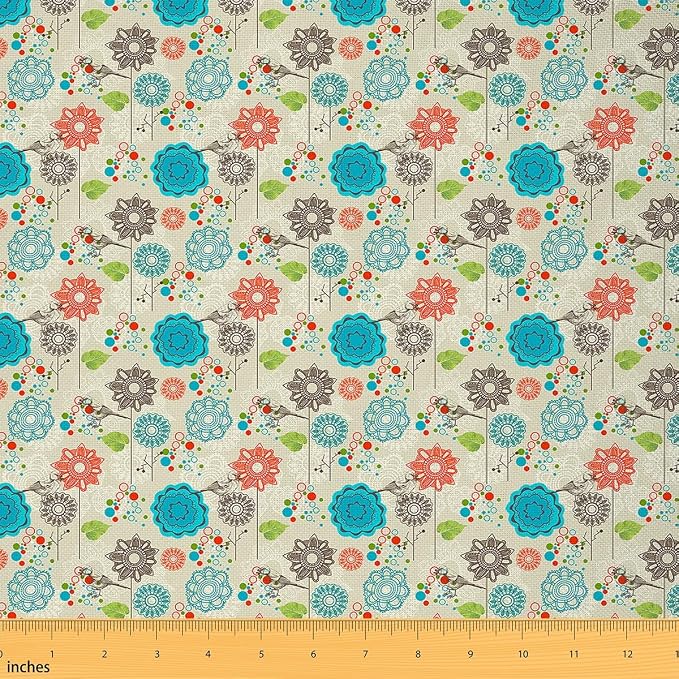 Feelyou Floral Upholstery Fabric by The Yard, Retro Birds Flower Outdoor Fabric by Feelyou
