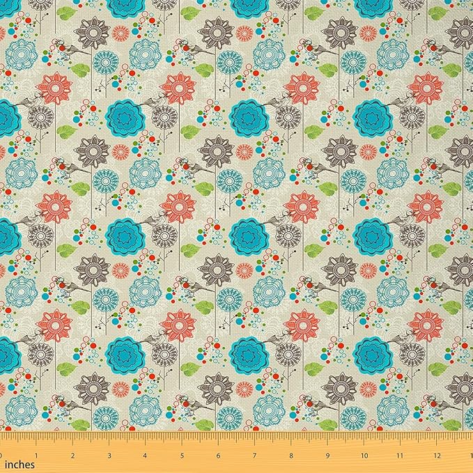 Feelyou Floral Upholstery Fabric by The Yard, Retro Birds Flower Outdoor Fabric by Feelyou