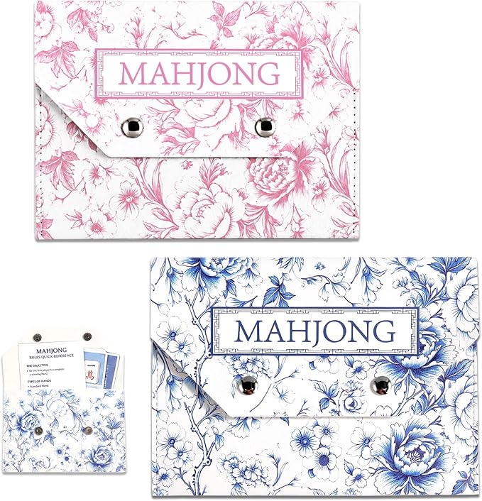Leather Mahjong Card Clutch Holder Pouch Chinoiserie Floral Mahjong Card Sleeve by Wiooffen