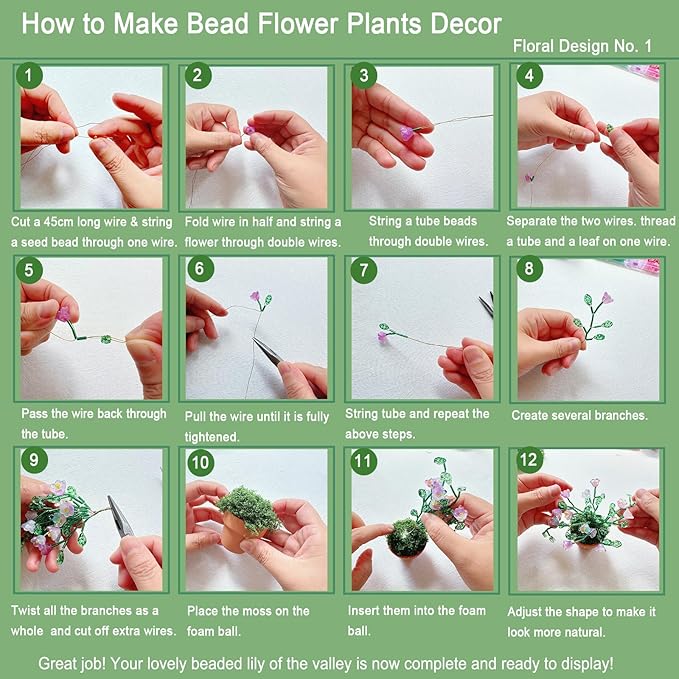 Juan's Moment Green Glass Beaded Plant Kit, Bead Craft Kit to Make Beading - Image 6