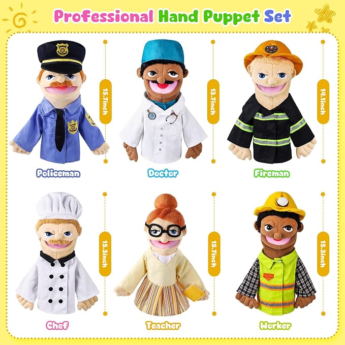 6 Pcs Role Play Hand Puppets Profession Worker Entrepreneur Plush Toys - Image 3