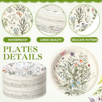Funnymoom 60 Pcs 7 Inch Vintage Wildflower Paper Plates Retro Flower Plant Herb - Image 3