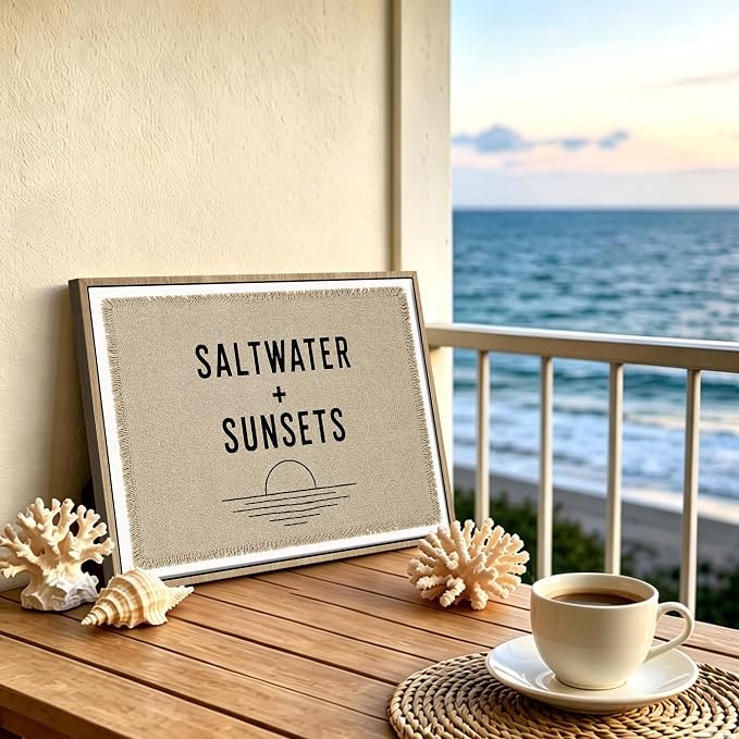 Framed Saltwater Sunsets Wall Art Coastal Beach Quote Minimalist Poster Print - Image 2