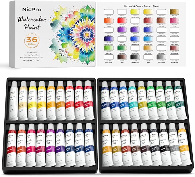 Nicpro Watercolor Paint Set for Adults, 36 Colors Watercolor Tube Set, High by Nicpro