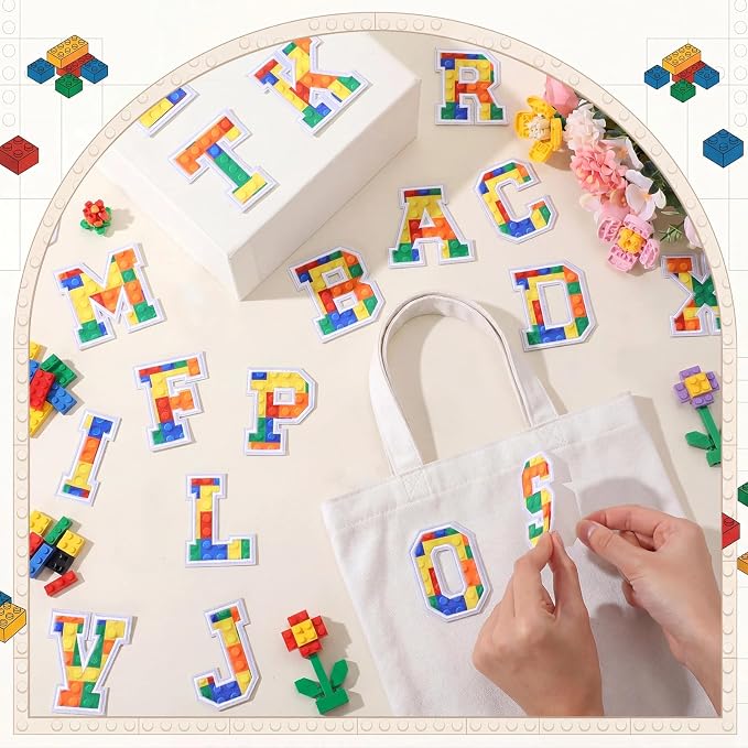WILLBOND 52 Pcs Building Blocks Alphabet Patches 2.8 Inch Self Adhesive Letter - Image 6