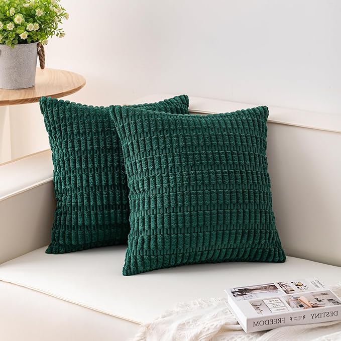 Aegero Pack of 2 Christmas Green Corduroy Decorative Throw Pillow Covers 20x20 by Unknown