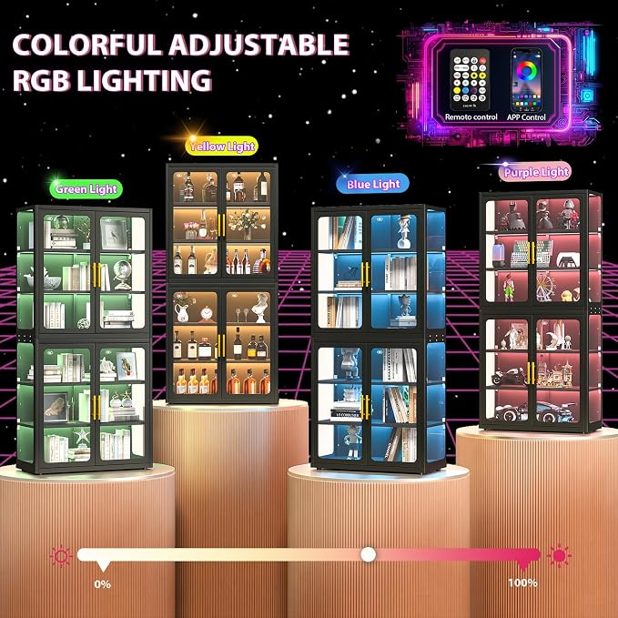 67" Display Cabinet with Glass Doors, 4-Tier Curio Cabinet with Many Color - Image 4