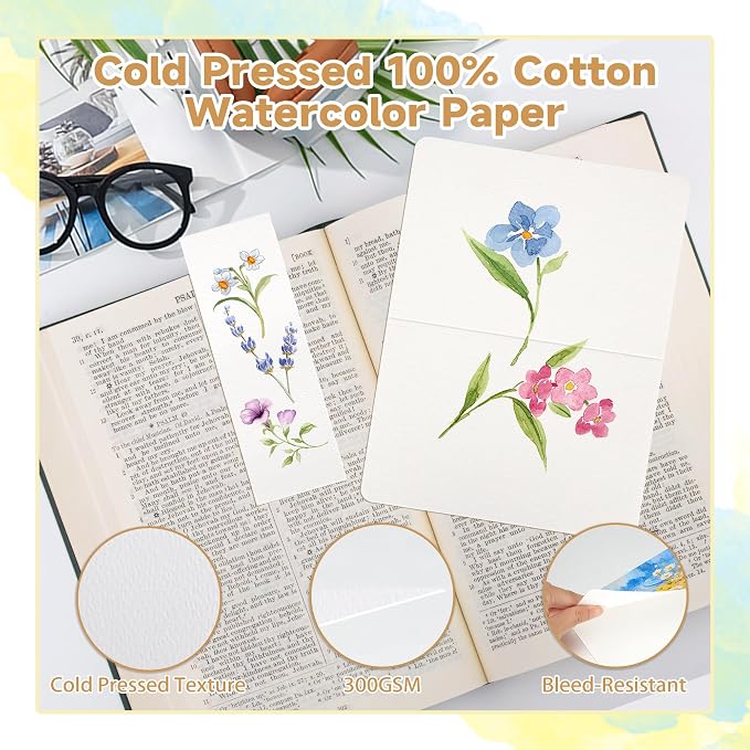 152 PCS Blank Watercolor Cards & Bookmarks Kit, 140lb/300gsm Cotton Paper - Image 2