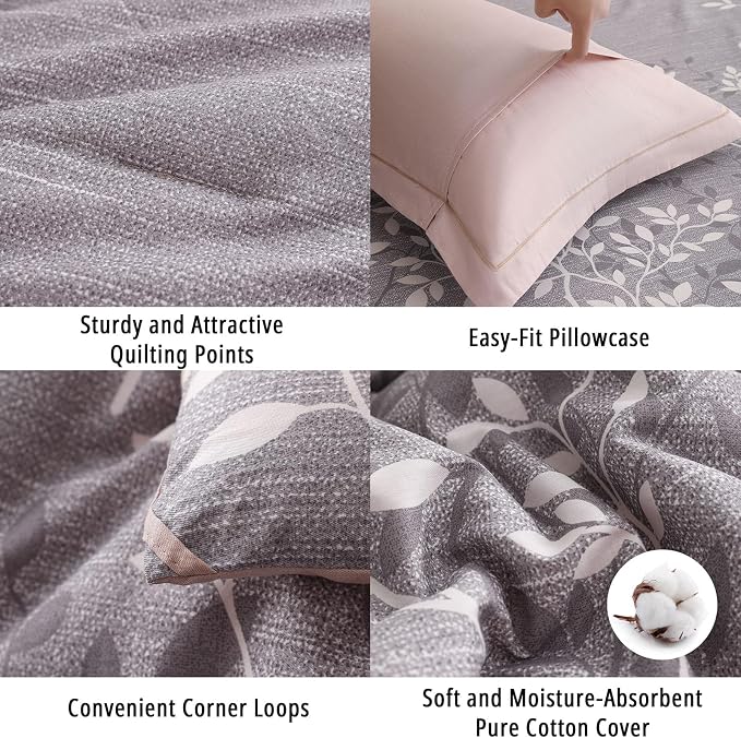 LEMIROE Vintage Gray Cotton Comforter King Size 3Pcs - Image 5