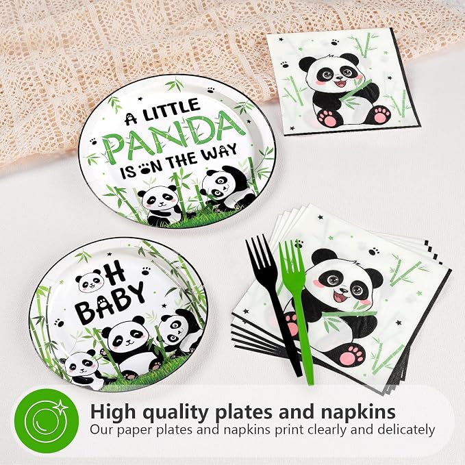 96 Pcs Panda Baby Shower Party Decorations A Little Panda Is on The Way Paper - Image 3