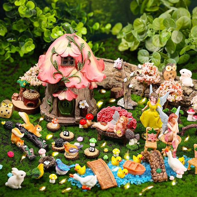 93 Pcs Fairy Garden House Resin Accessories Fairy Elves Kit Miniature Fairy by HIYZI