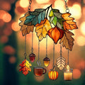 Autumn Leaves and Cozy Icons Acrylic Suncatcher by Unknown