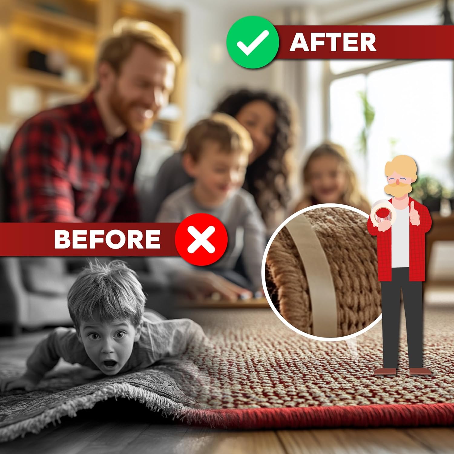 XFasten Double Sided Carpet Tape for Area Rugs, 2 Inch x 10 Yards 1-Inch Core – Heavy Duty Anti Slip Rug Grip Tape, Works as Rug Gripper, Wood Safe, Easy Removal for Hardwood and Laminate Floors