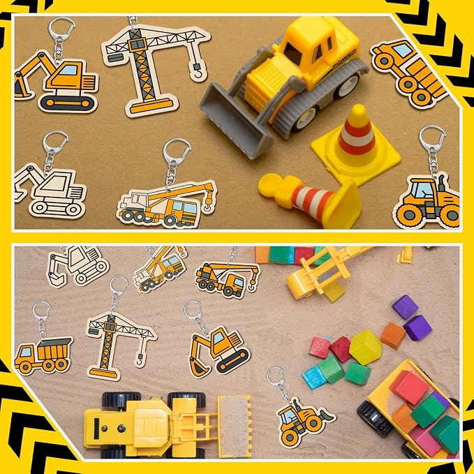 RattanView 24 Pcs Construction Vehicle Craft Color Your Own Keychains Diy Craft - Image 5