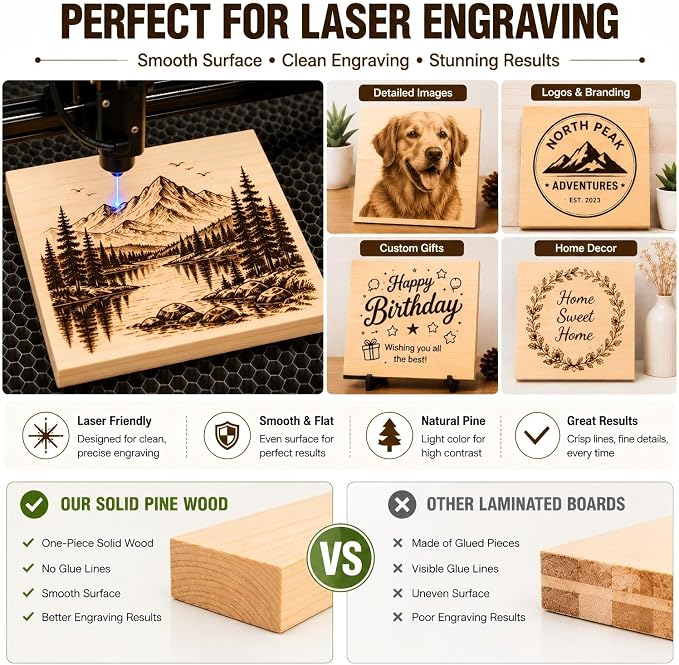 4 PCS Solid Pine Wood Blocks, Laser Engraving, DIY Signs, Home Decor and Craft - Image 5