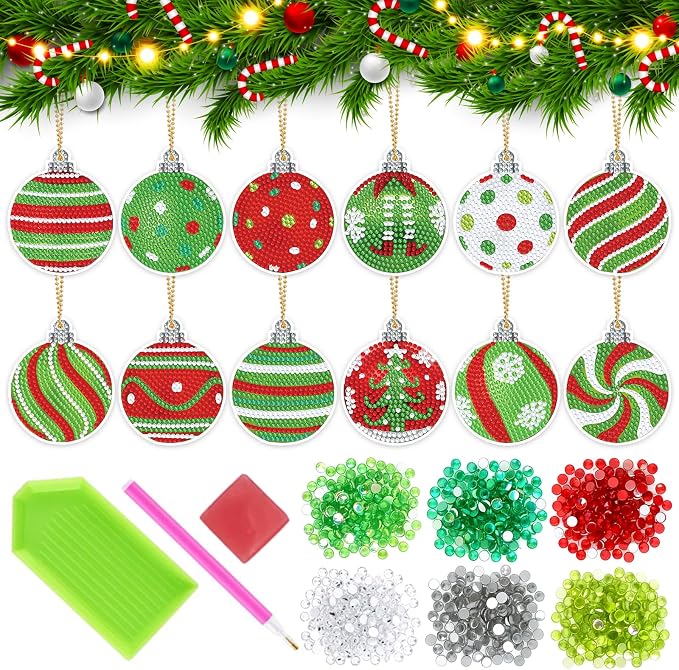 FRVCRS 12Pcs Christmas Diamond Art Keychains DIY Art Christmas Ornaments by Unknown
