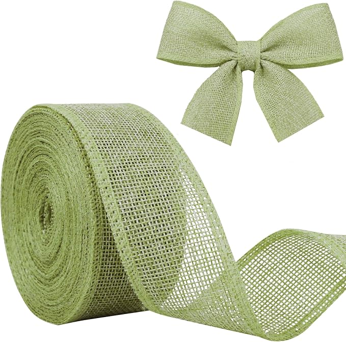Sage Green Burlap Ribbon 1-1/2 inch X 10 Yard Green Wired Ribbon | Natural by JaoZuyard