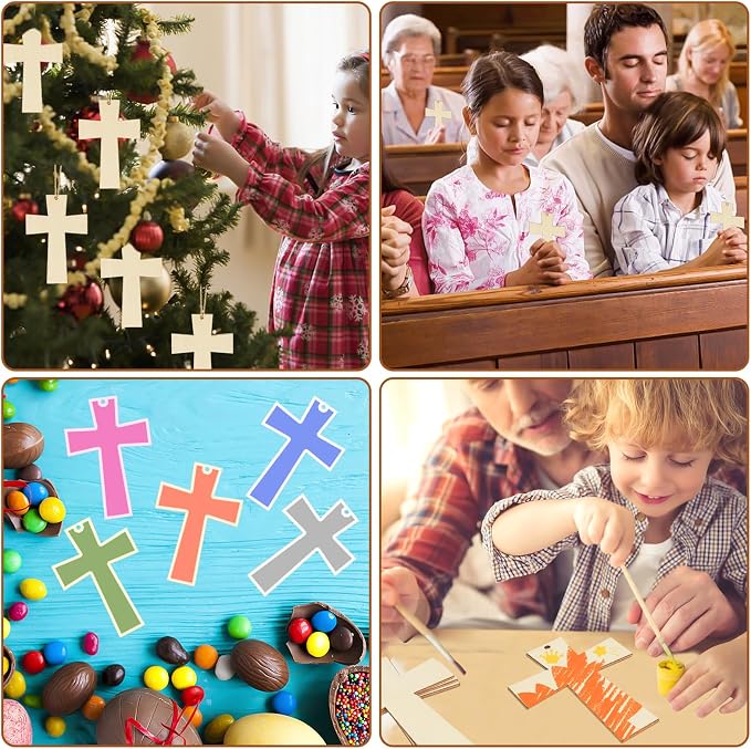 40Pcs Crosses Unfinished Wooden Gift Ornaments DIY Craft Activity Paintable - Image 4