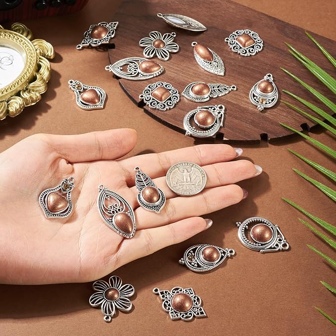 18Pcs Tibetan Style Alloy Charms Bohemia Vintage Filigree Charms 9 Styles - Image 2
